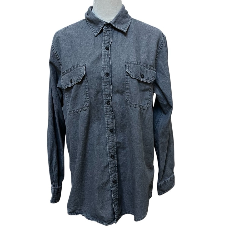 Wrangler Authentics Men’s Medium Gray Button Down Cotton Long Sleeve Shirt